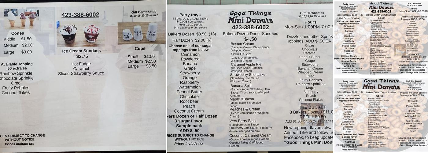 Good Things Mini Donuts Menu