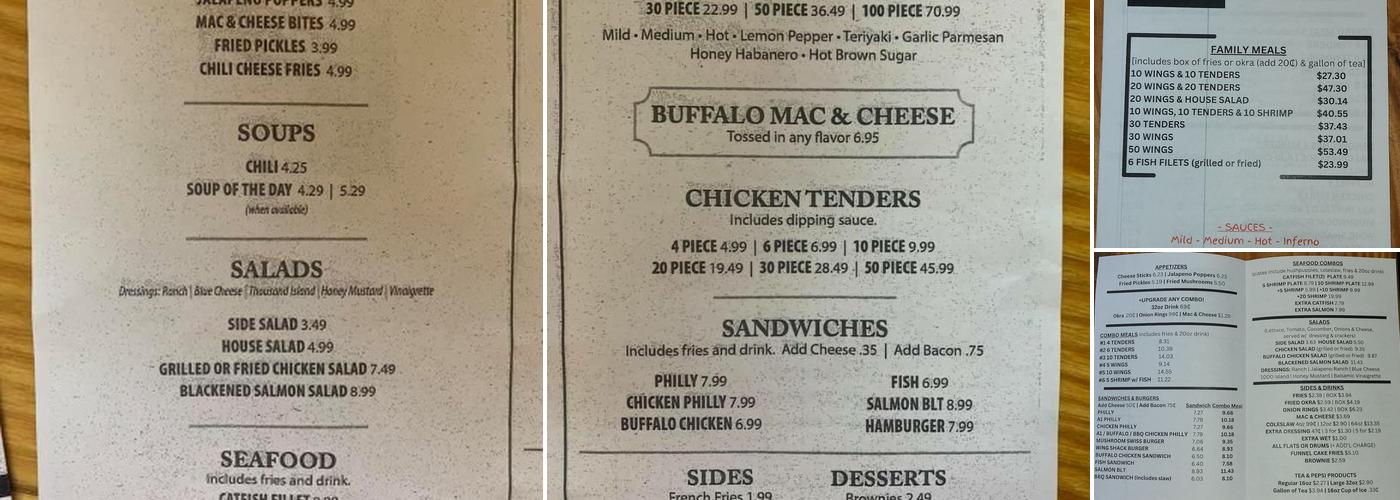 Jasper County Wing Shack Menu