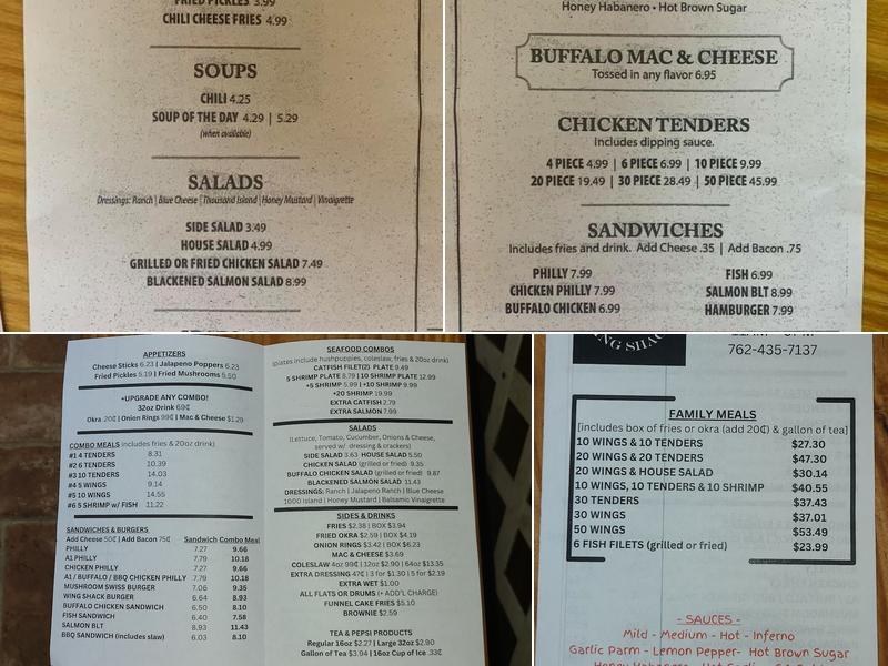 Jasper County Wing Shack Menu