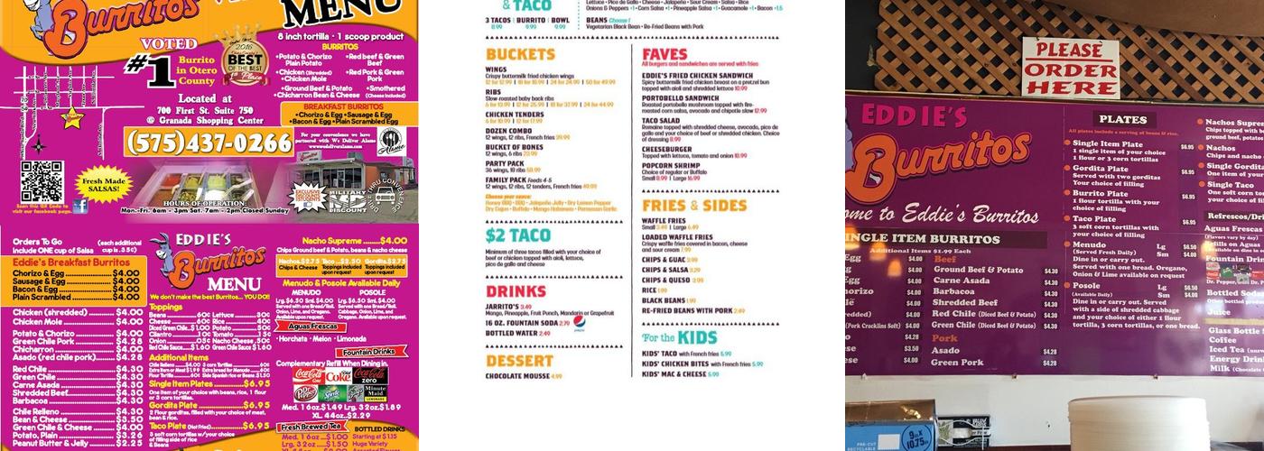 Eddie's Bones and Burritos Menu