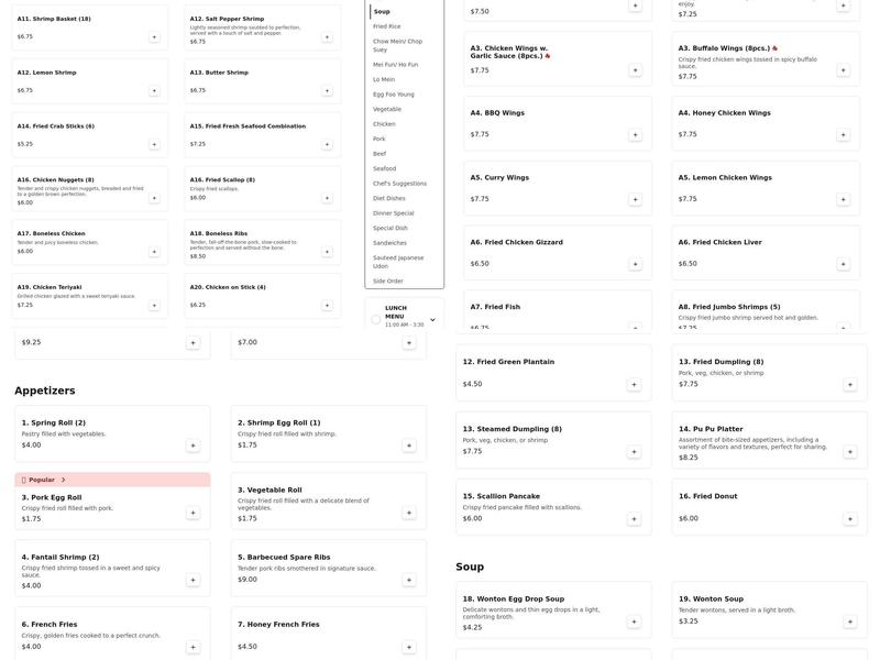 Chopsticks House Menu