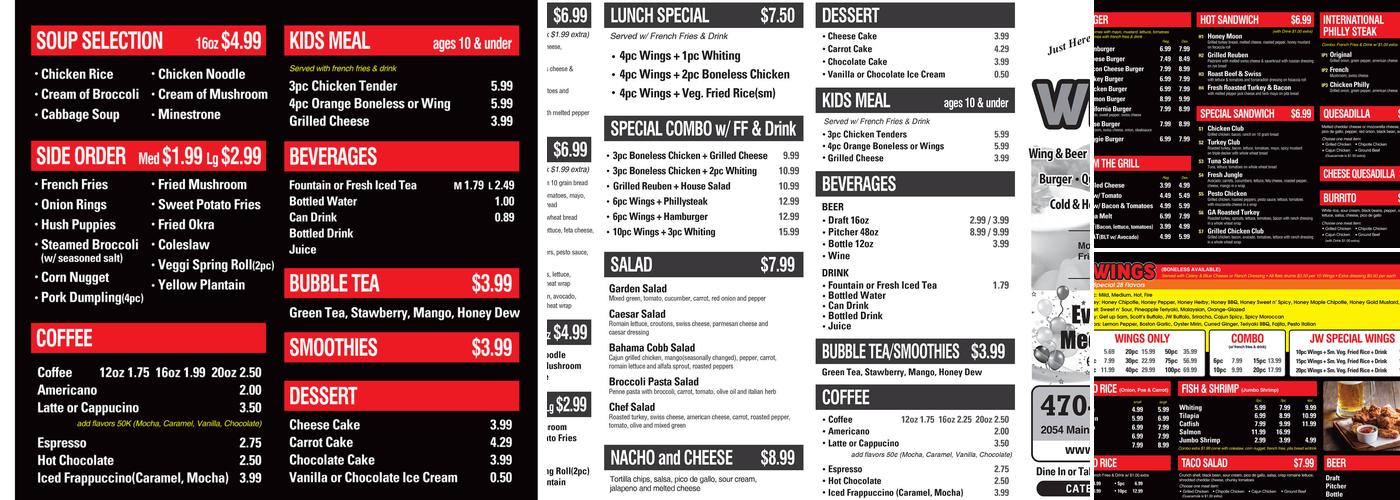 It's Just Wings Menu