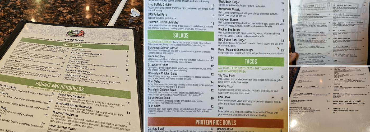 Brew Link Brewing Downtown Menu
