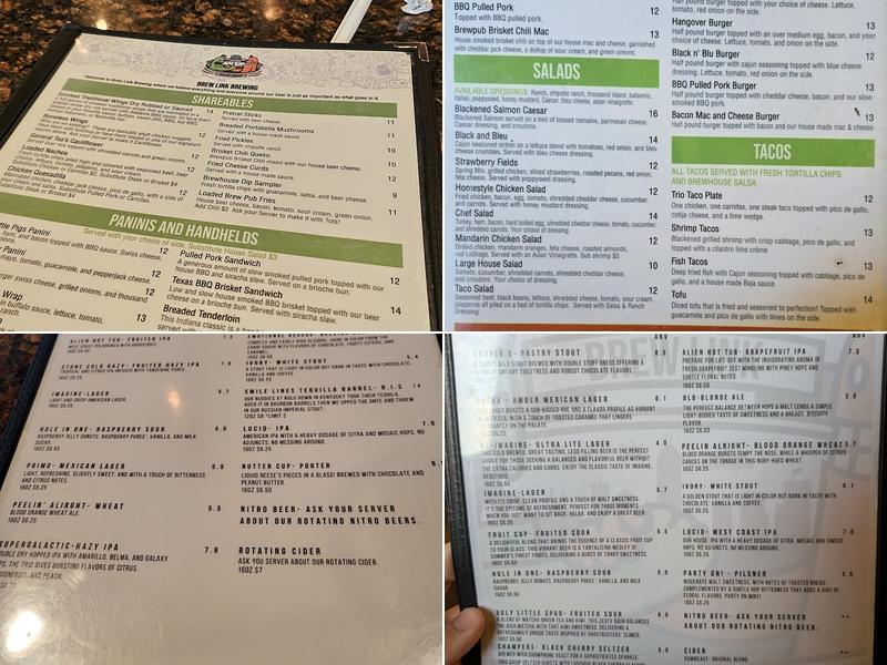 Brew Link Brewing Downtown Menu