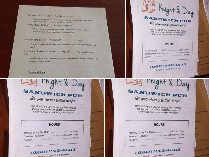 Knight & Day Sandwich Pub Menu