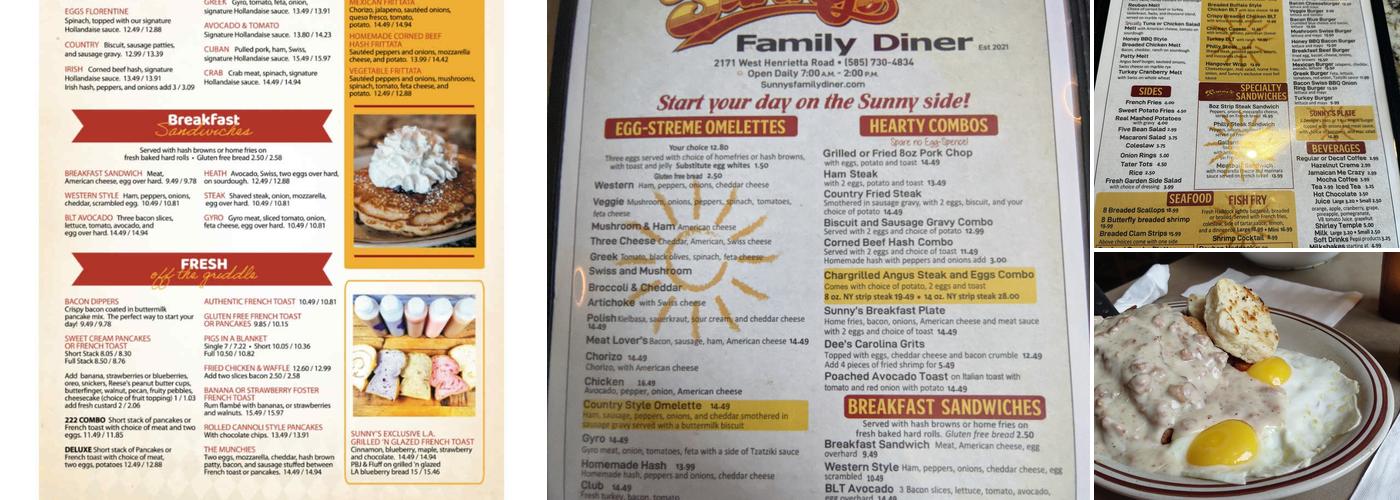 Sunny’s Family Diner. Custard and shave ice Menu