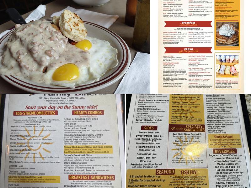 Sunny’s Family Diner. Custard and shave ice Menu