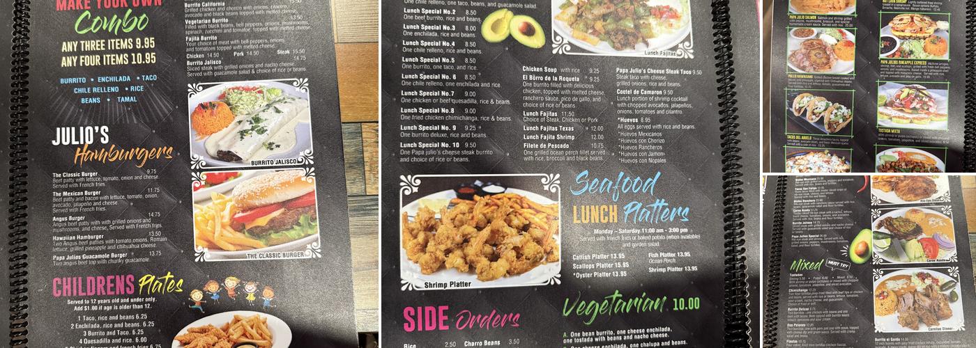 Papa Julio's Mexican Grill and Bar Menu