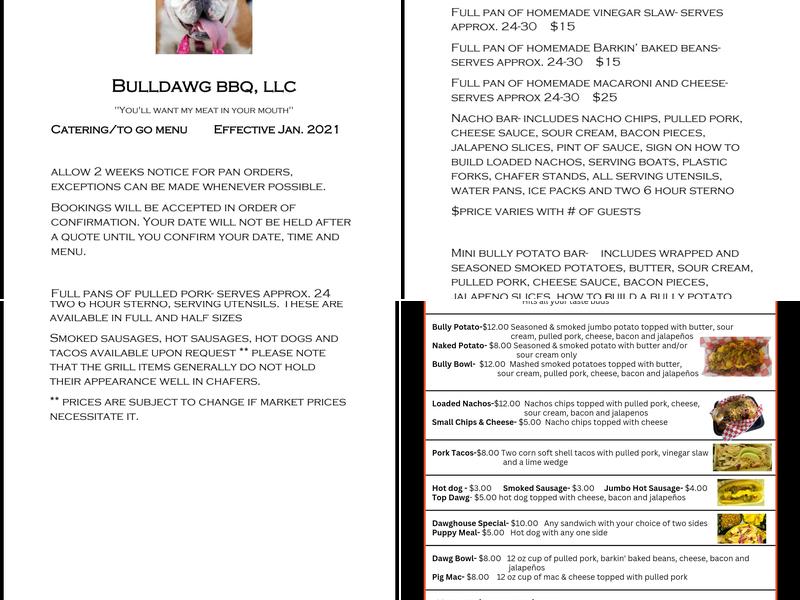 Bulldawg BBQ, LLC Menu