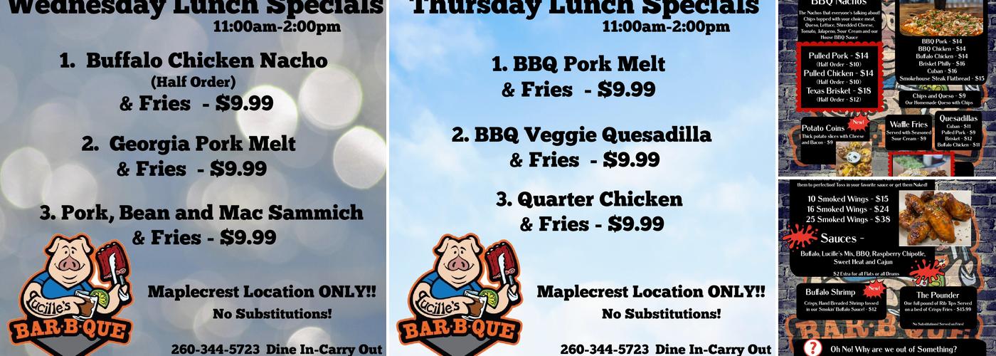 Lucilles BBQ Maplecrest Menu