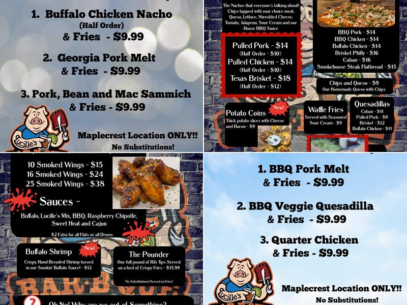 Lucilles BBQ Maplecrest Menu