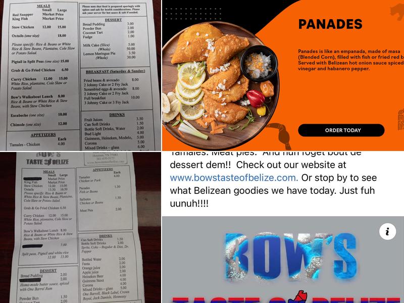 Bow's Taste of Belize Menu