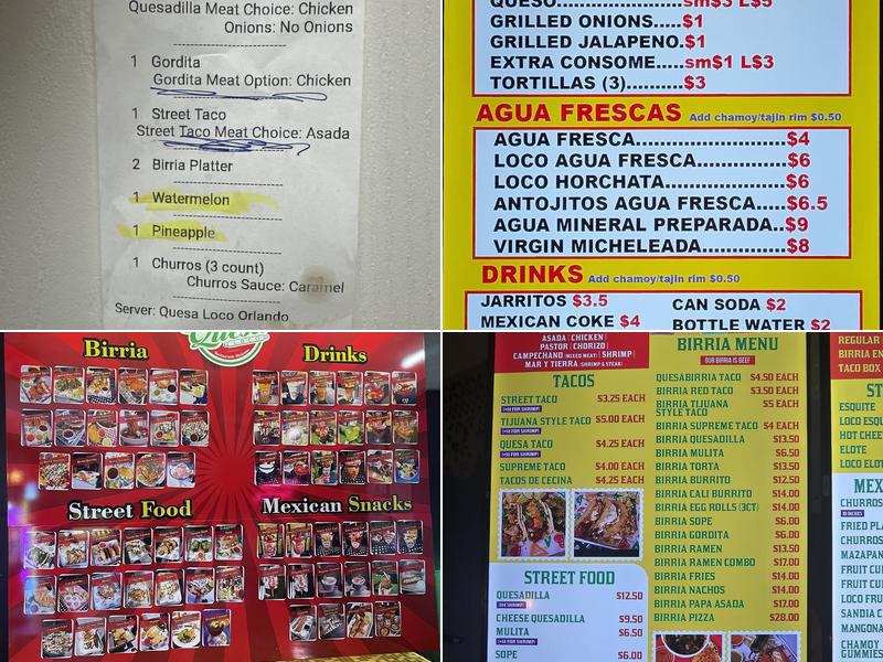 Quesa Loco Menu