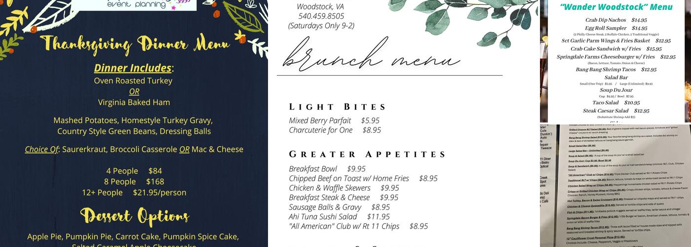 Happenings Event Planning Menu