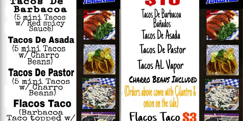 Taco's Jimenez Menu