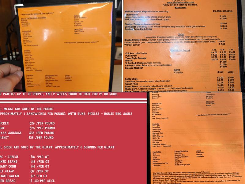 Shady Akers' BBQ Menu