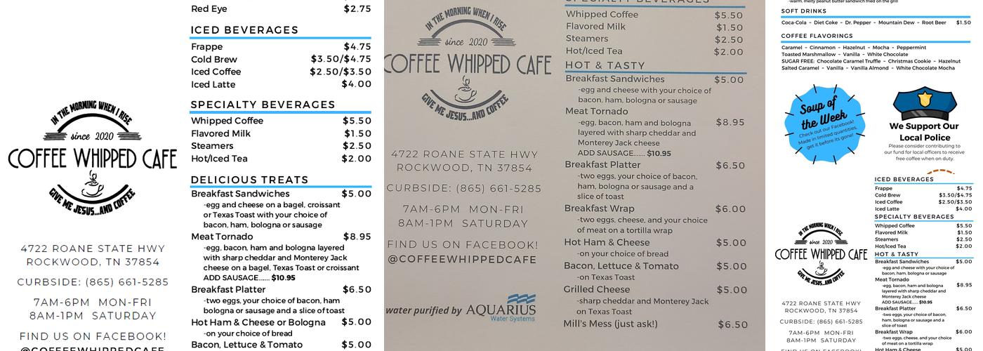 Coffee Whipped Cafe Menu