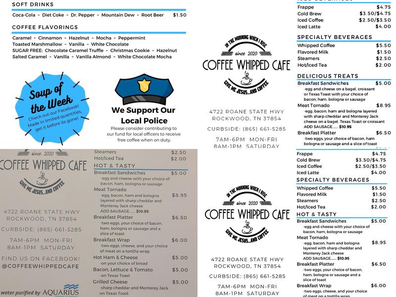 Coffee Whipped Cafe Menu