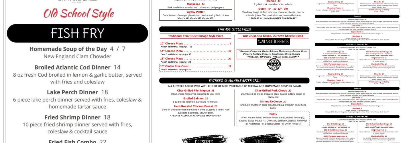 Game On Bar and Grill Menu