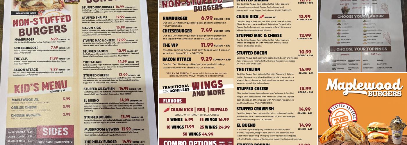 Maplewood Burgers Moss Bluff Menu
