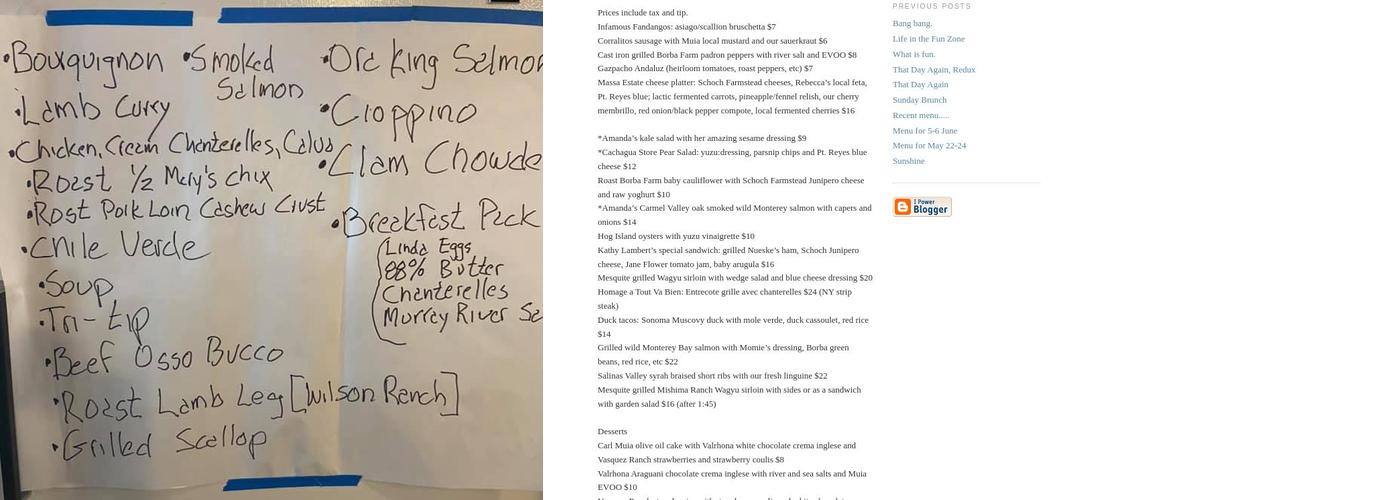 Cachagua General Store Menu