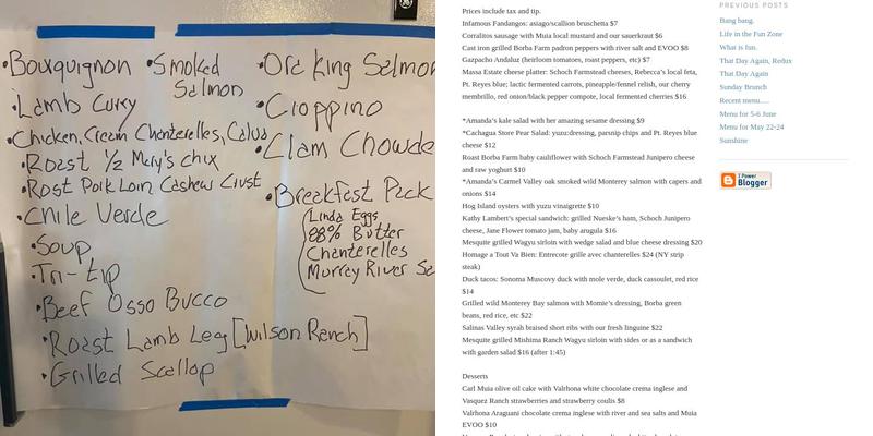 Cachagua General Store Menu