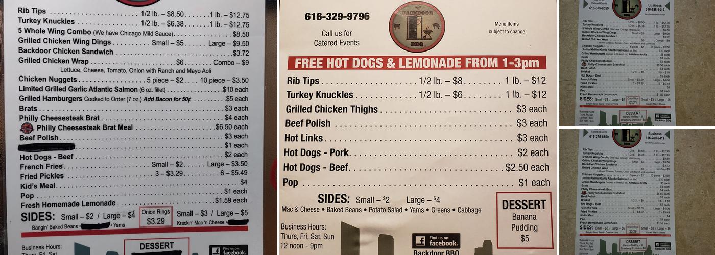 Backdoor BBQ Menu