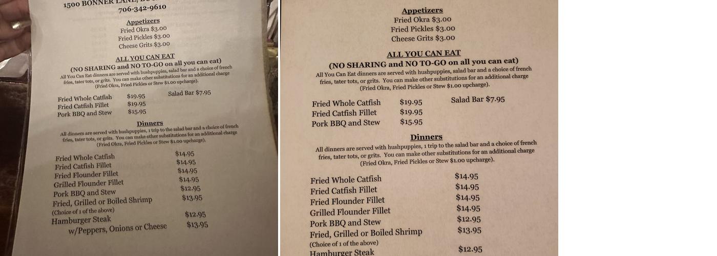 Bonner's Restaurant Menu
