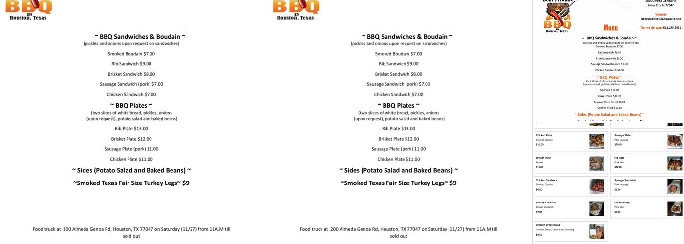 Bear's Mobile BBQ Menu