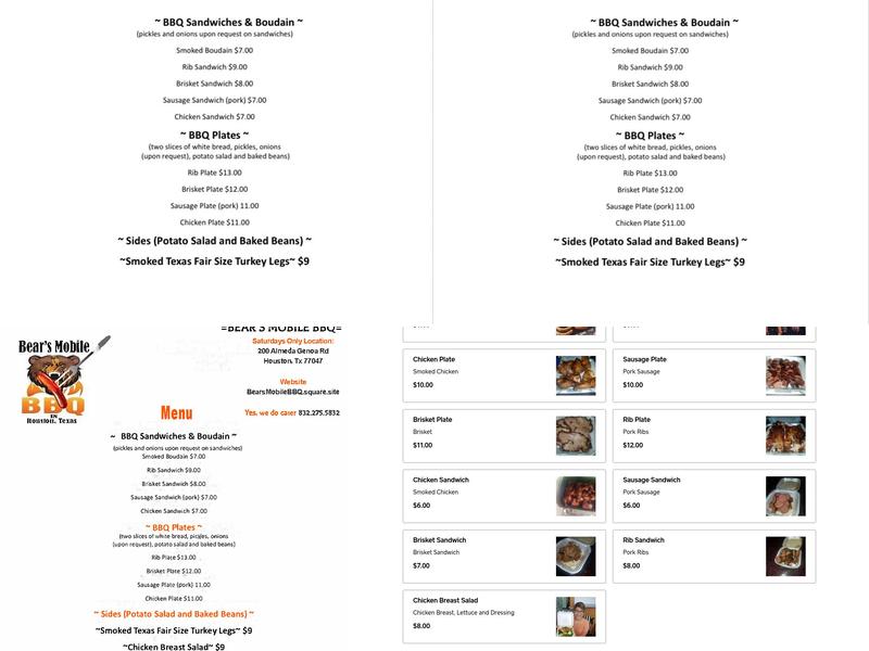 Bear's Mobile BBQ Menu
