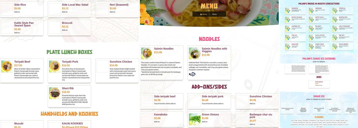 Palani's Hawai'i Noodles house of saimin Menu