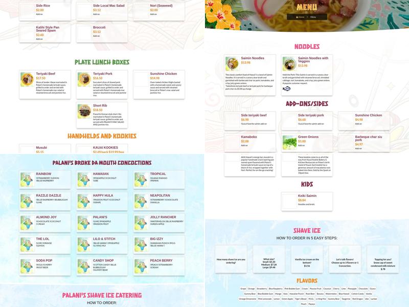 Palani's Hawai'i Noodles house of saimin Menu