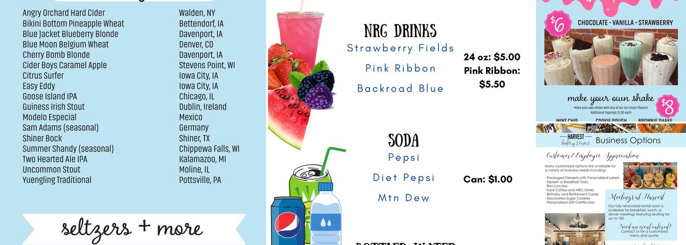 Harvest Bakery and More Menu