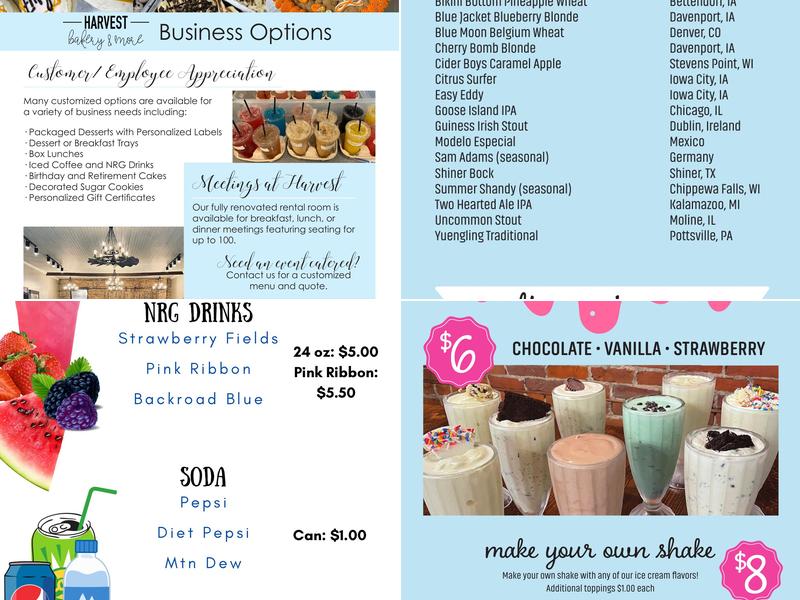 Harvest Bakery and More Menu