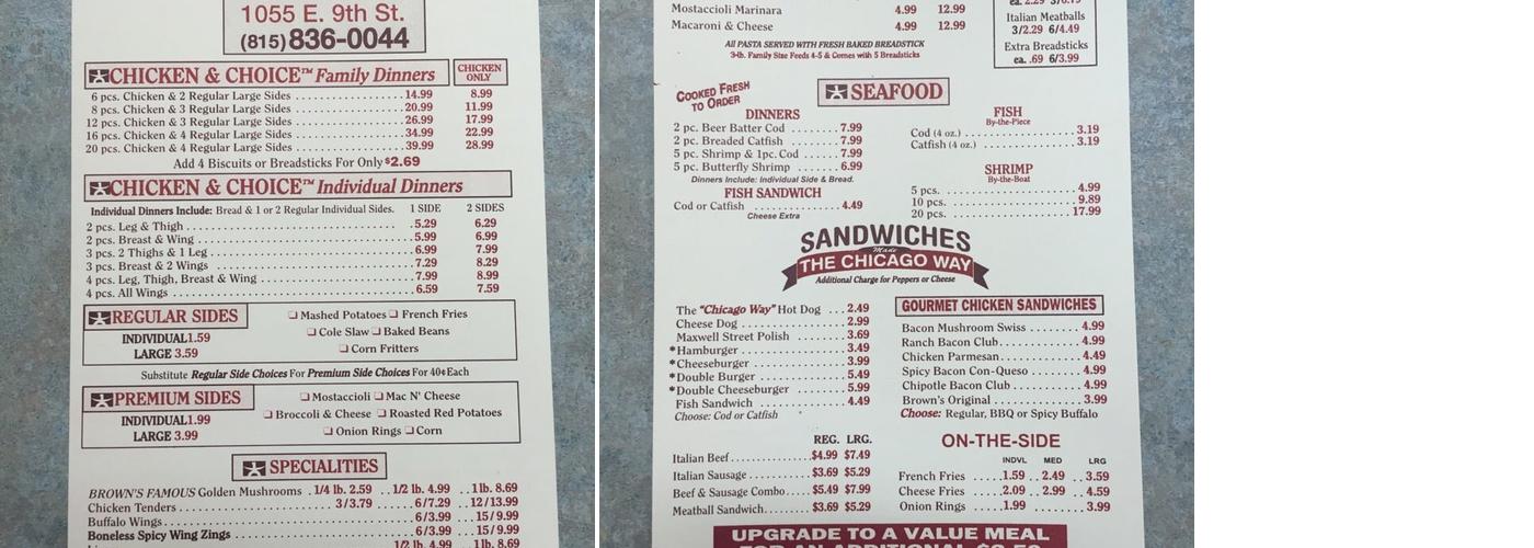 Brown's Chicken Menu