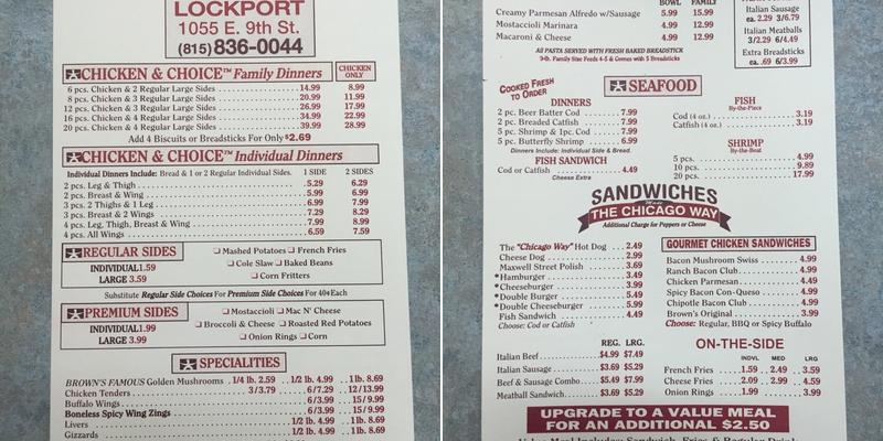 Brown's Chicken Menu