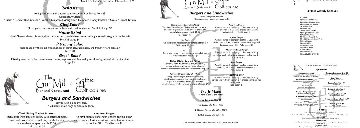 Gin Mill Bar & Restaurant Menu