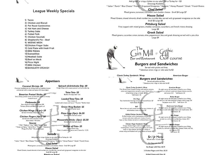 Gin Mill Bar & Restaurant Menu