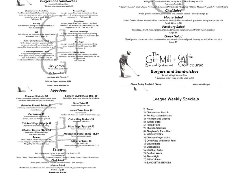 Gin Mill Bar & Restaurant Menu