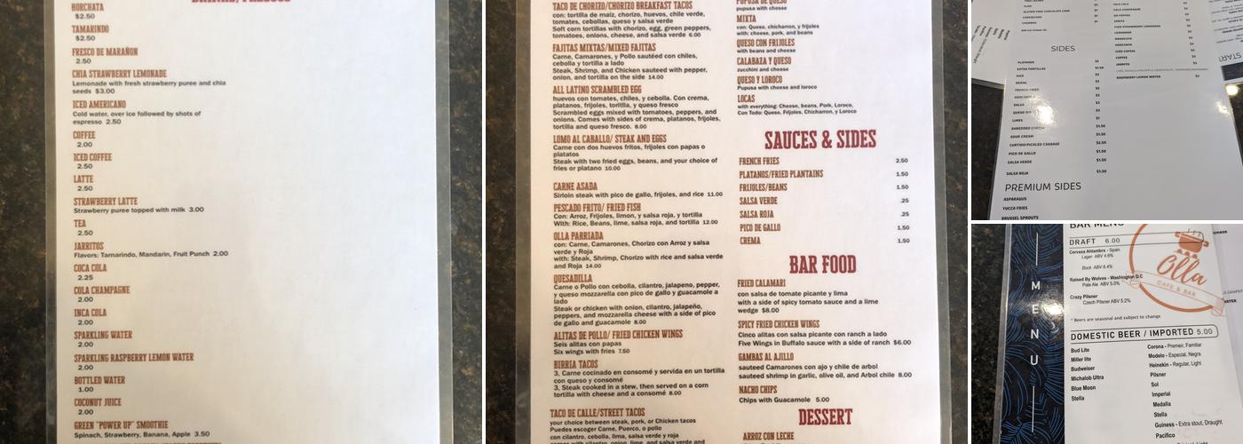 Olla Cafe & Bar Menu