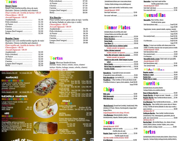 Monica's Taqueria Menu