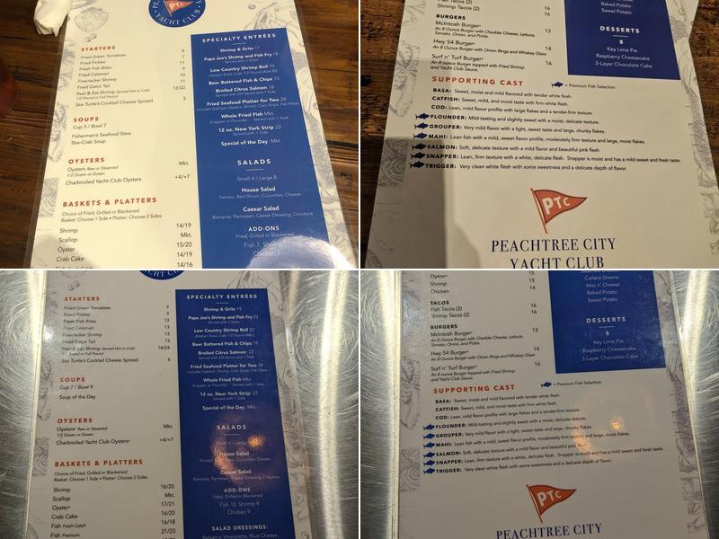 peachtree city yacht club menu