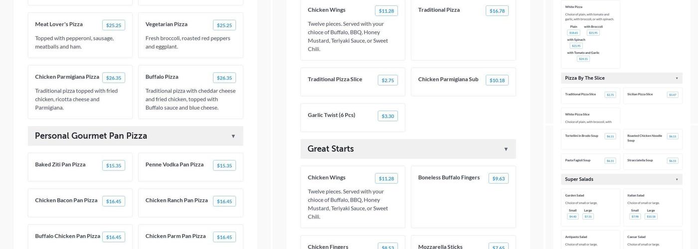 Donnagio's Pizzeria Menu