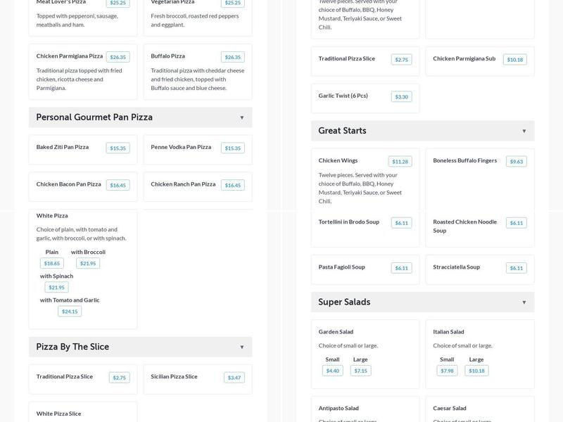 Donnagio's Pizzeria Menu