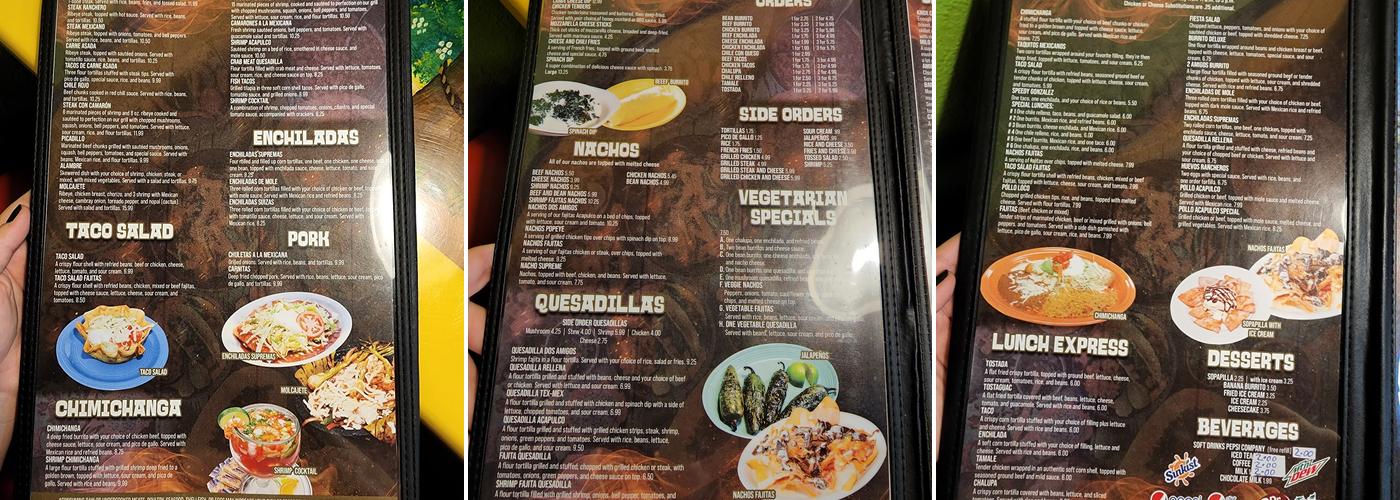 2 Amigos Menu