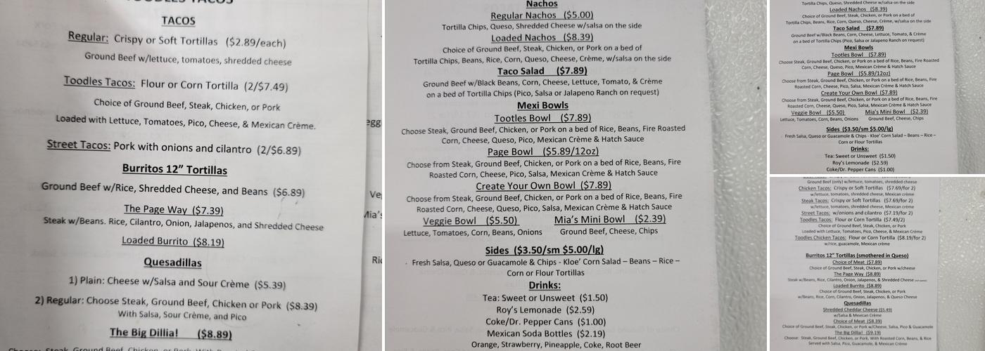 TOODLES TACOS Menu