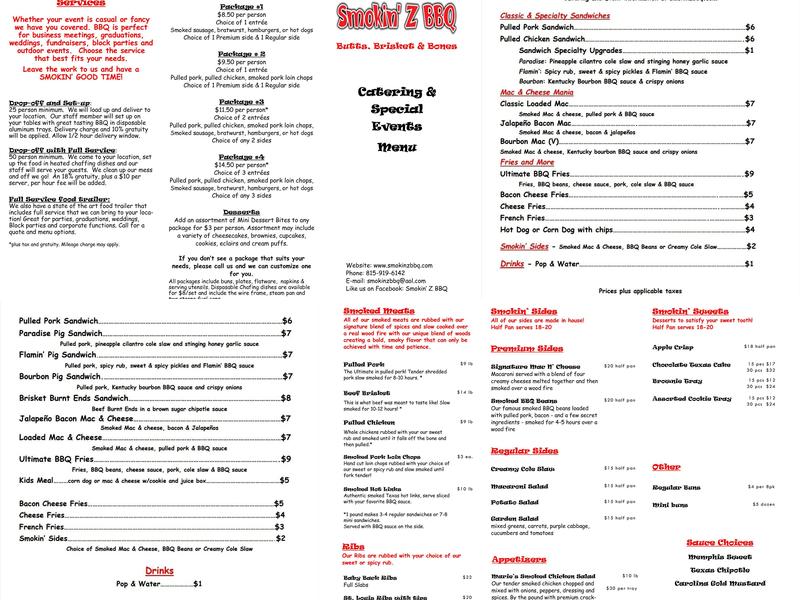Smokin' Z BBQ Menu