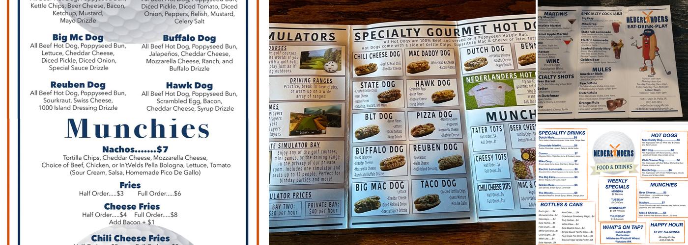 Nederlanders Tap & Golf - Pella Menu