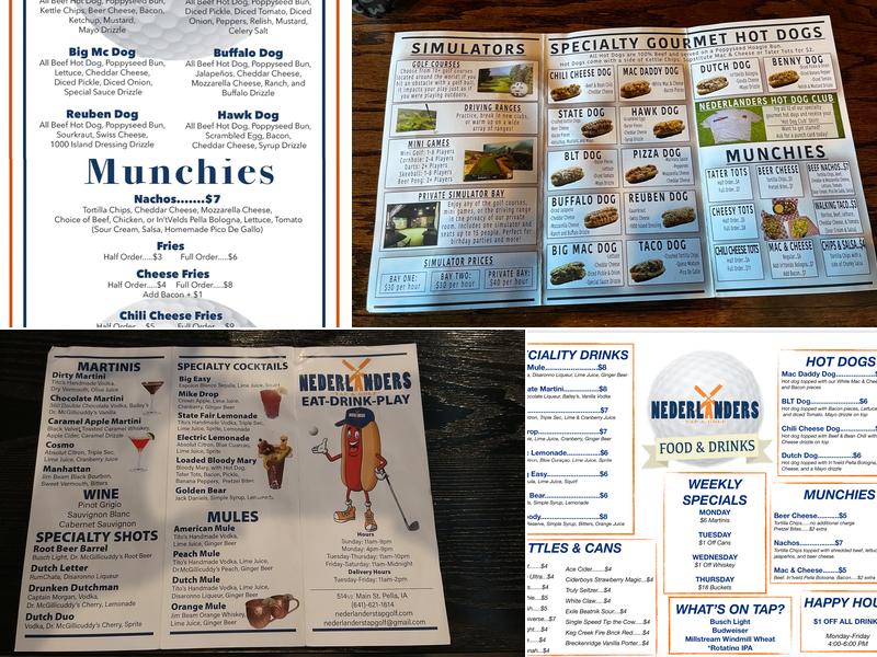 Nederlanders Tap & Golf - Pella Menu