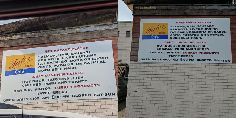 Tater Bread Cafe Menu